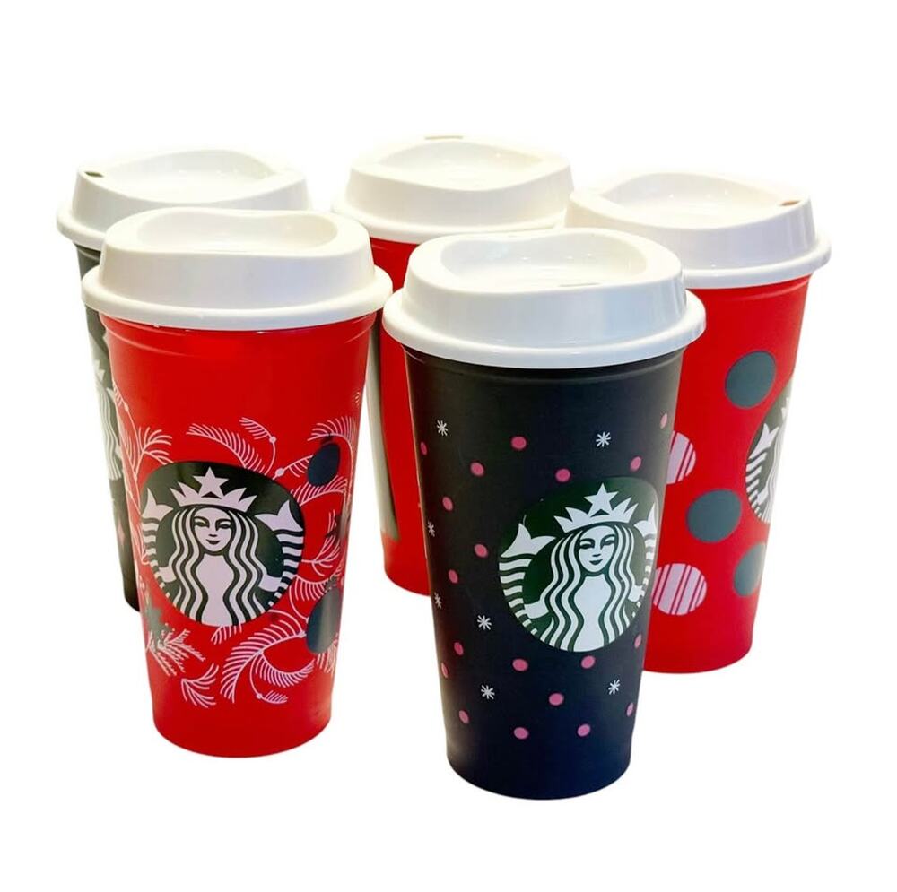 New Starbuck’s Set of 5 Christmas Holiday 16oz. Reusable Color Changing Hot Cups